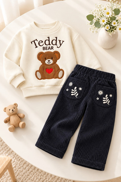 FESSHERA Boys' Set Long Sleeve Sweatshirt and Corduroy Pants Set