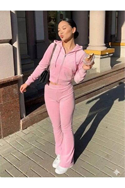 eyonnwear Set de trening Y2K din catifea cu aplicații de piatră, set cu bluză și pantaloni