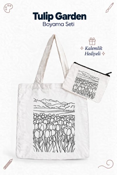flaze Tulip Garden Tulip Patterned Cloth Bag Painting Set 35X40 cm 6-Piece Se...