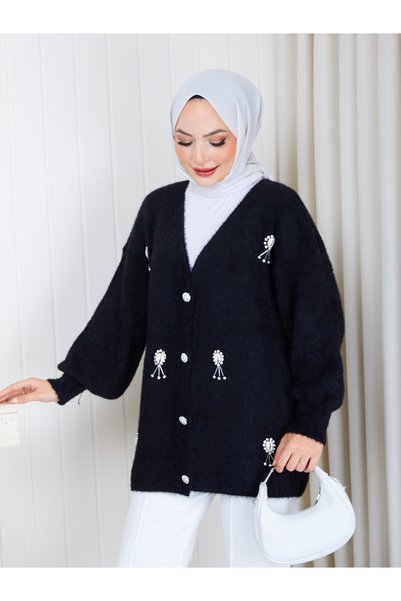 EFSUN MODA كارديجان نسائي مزين باللؤلؤ