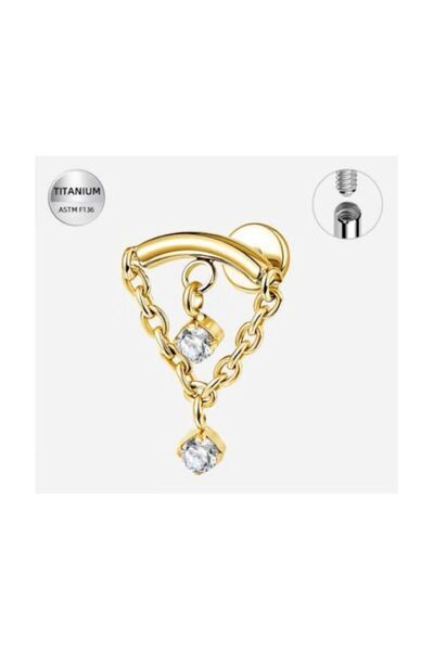 Funny Party Shop Barbell curbat pentru piercing Titan F136 Auriu – cu Lantiso...