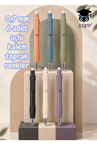 SEYFİKİRTASİYE 0,7 mm 6 adet uçlu kalem seti TOPRAK renkler plastik gövde erg...