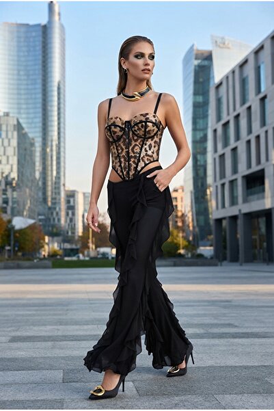 PICO fashion Imported Leopard Sequin Detailed Strappy Bustier
