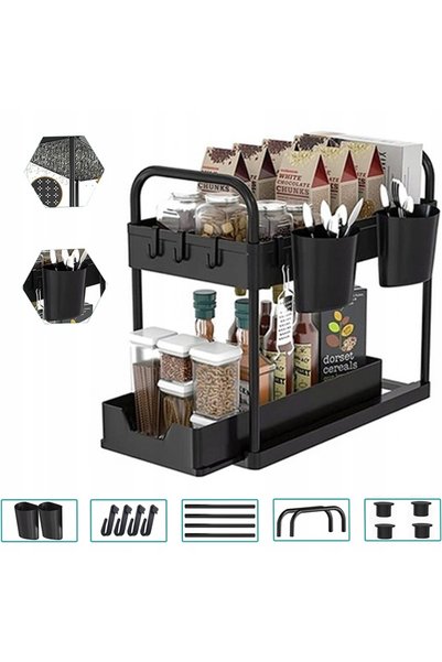 NO BRAND Organizator de bucătărie sub chiuvetă, negru, cu 2 niveluri, tip raf...