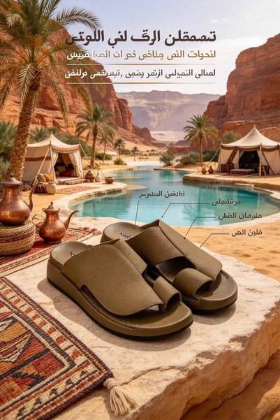 Al-Riyadh Foot Studio شباشب جلدية رجالية مصنوعة في المملكة العربية السعودية بنقش بارز وتفاصيل شراشيب ونعل مبطن