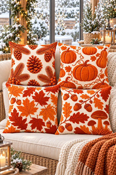 stellahomes Autumn-Themed Orange Embroidery-Looking Decorative Throw Pillow C...