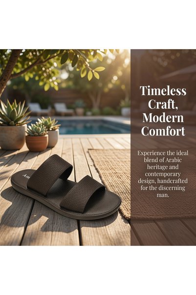 SoftSole KSA Men's Leather Slides Made in KSA Toe Loop Design Cushioned Midsole