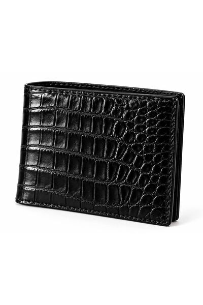 DACSHOP Мъжки портфейл от първокласна крокодилска кожа, черен