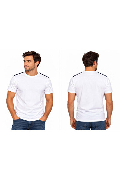 Fashion Wear Fashion-Wear Λευκό μπλουζάκι Μακό με μπλε ρίγα στους ώμους, στεν...