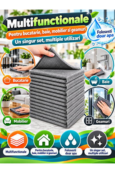 Fabrilux Set 10 lavete din microfibra 30 x 30 cm, reutilizabile, pentru geamuri, oglinzi, mobilier, bucatarie si baie.