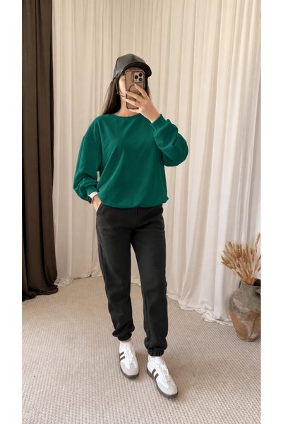 Hepsi Moda سترة رياضية كبيرة الحجم - أخضر زمردي