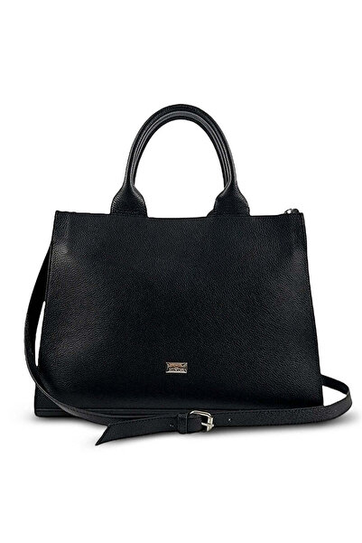 Hunter Δερμάτινη γυναικεία τσάντα shopper μαύρη
