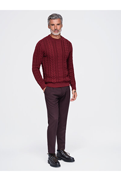 OMBRE Pánský svetr, klasický střih, kulatý výstřih OM-SWSW-0191 Bordó