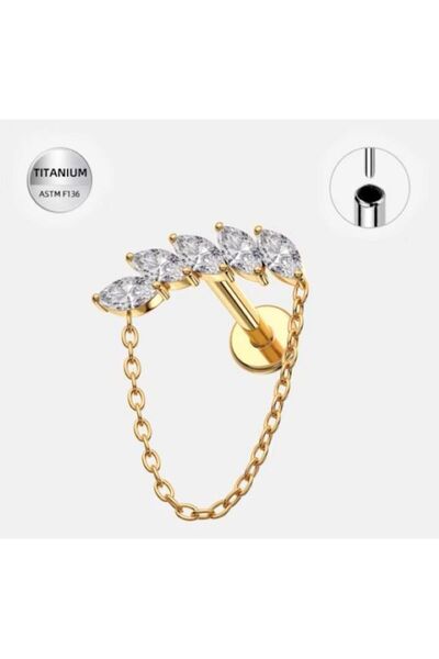 Funny Party Shop Piercing Labret Titan F136 Auriu cu 5 Pietre Marquise Transp...