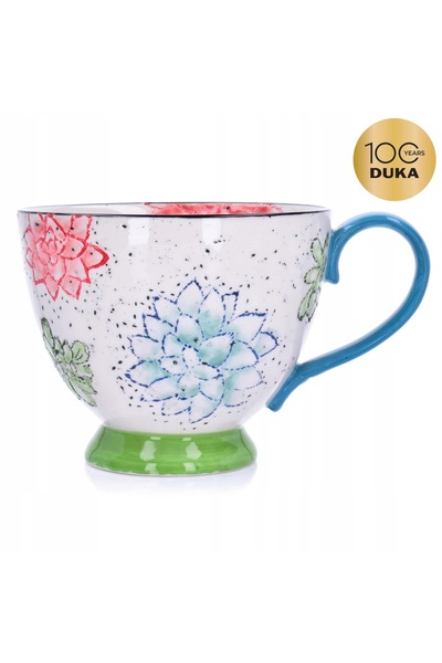 DUKAAN Cană cu flori 400 ml, din gresie albă, pictată manual, Florist DUKA