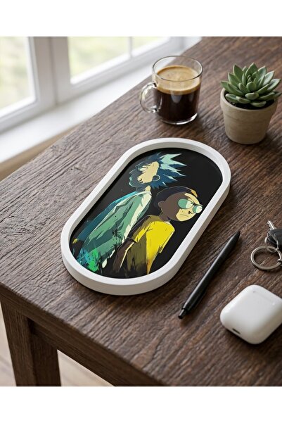Cogo Seramik Rick and Morty Oval Dekoratif Tepsi – Taş Tozu Döküm Takı / Anah...