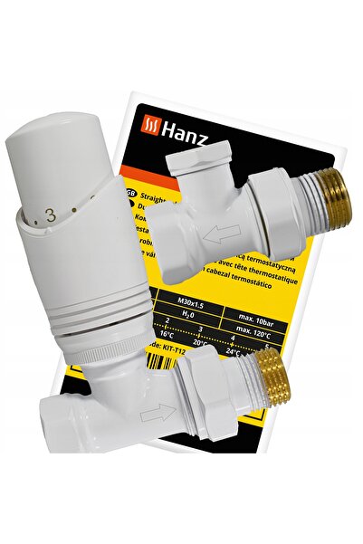 HANZELA Set de robinete drepte + cap termostatic 1/2 3 în 1 ALB SET COMPLET
