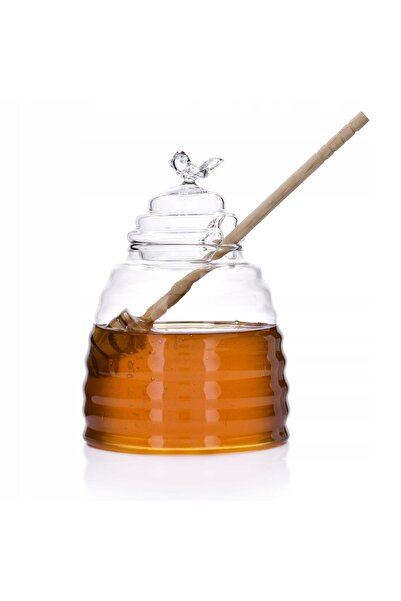 DUKAAN Borcan de miere din sticlă cu linguriță, 400 ml, elegant, DUKA