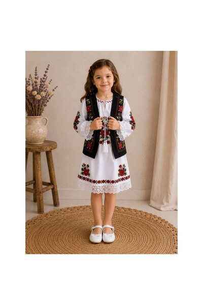 OEM Traditional Vest for Children Floral Black Model 10 Years