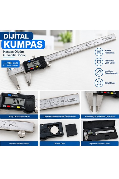 200mm Hassas Ölçüm Dijital Kumpas