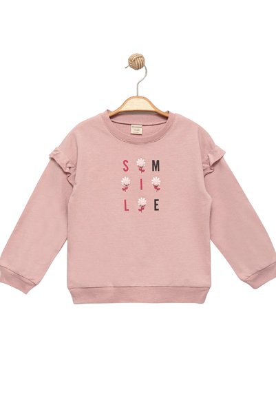 Divonette Girl's Pink Long Sleeve Pompom Sweatshirt - Basic Comfortable Sweatshirt with Text Pattern