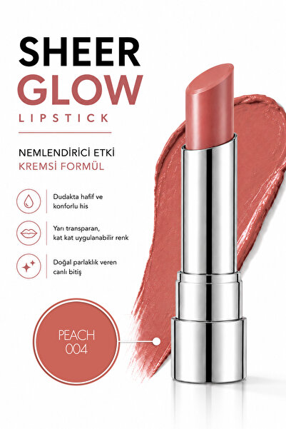 Pierre Cardin Sheer Glow Lipstick - Parlak Bitişli Nemlendirici Ruj - Peach -...