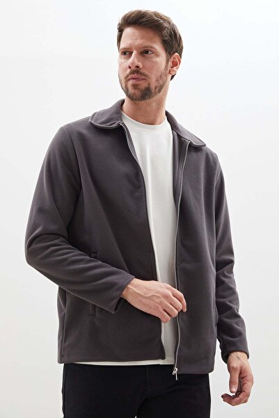 Fulla Moda Zippered Polo Collar Regular Cashmere Jacket