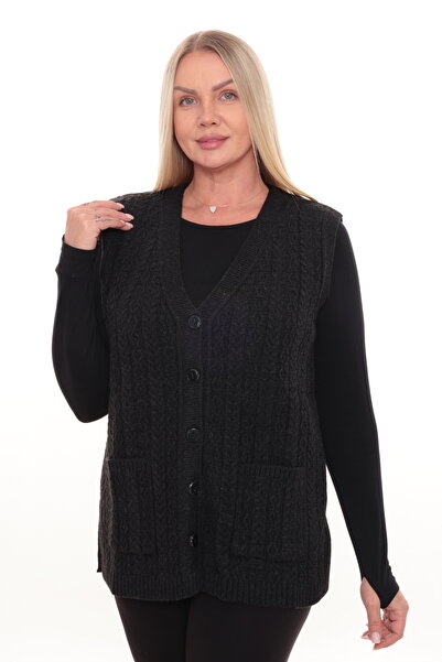 İKSUN Women's Buttoned Pocketed V-Neck Hattuş Knitted Wool Women's Mother's K...