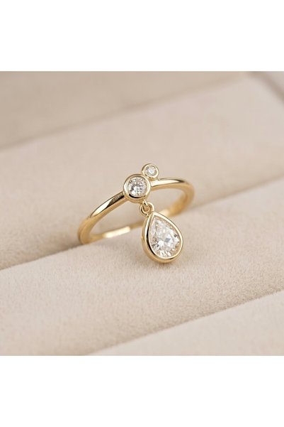 MITH SB TAKI Drop Stone Dangle Ring |   Open Form