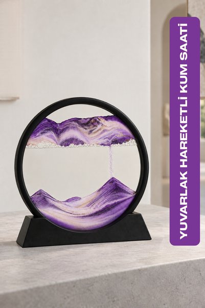 BEYZANA Mor Hareketli Kum Sanatı Kum Saati Hediye Özel Gün Hediyesi Yuvarlak Cam 3d Deniz Kumu