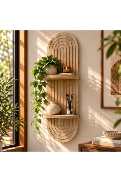 Ravello Design Lina Ahşap 2 Katlı Modern Duvar Rafı 85x30