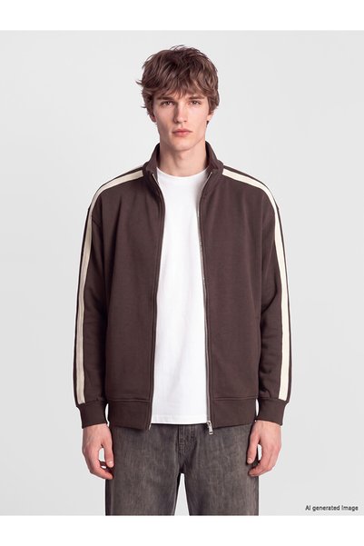 LC Waikiki Nevavm Farkıyla Xside Brown Zippered Stand Collar Men's Jacket