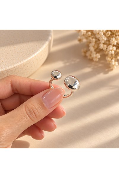 MİLANO BEAUTYS Women's Silver Color Double Ball Detailed Adjustable Modern Ring