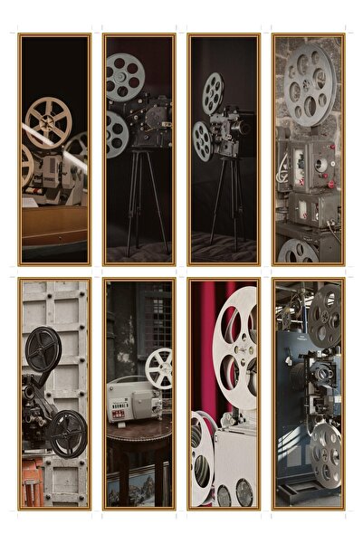 OEM Set 8 semne de carte tematica proiector de film, design vintage, carton p...