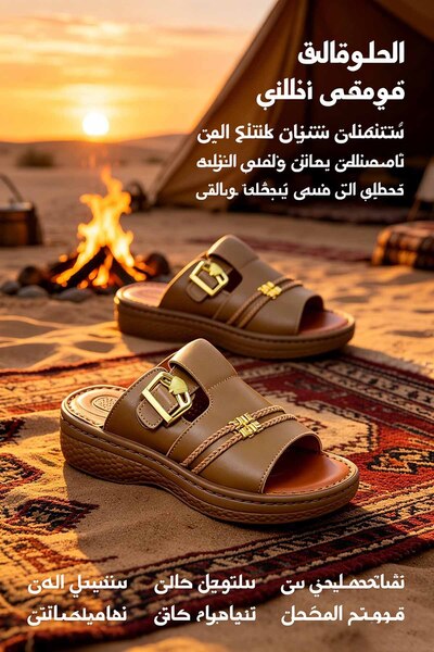 Desert Trend Hub صندل رجالي سعودي الصنع بحزام مضفر ونعل تدليك سميك