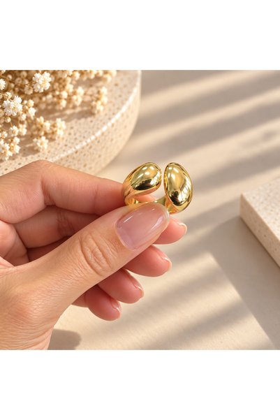 MİLANO BEAUTYS Gold Color Double Ball Detailed Adjustable Women's Ring – Mode...