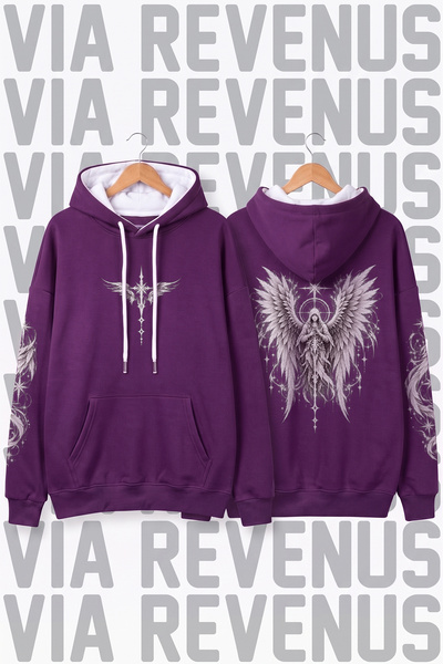 Vordevia Hanorac cu glugă unisex, cu imprimeu Angel Gothic, croială largă, cu...