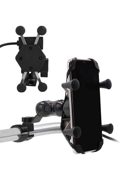 FUKUKAWA Motorcycle Phone Holder with USB Charger, X-Grip Handlebar Mobile Mo...