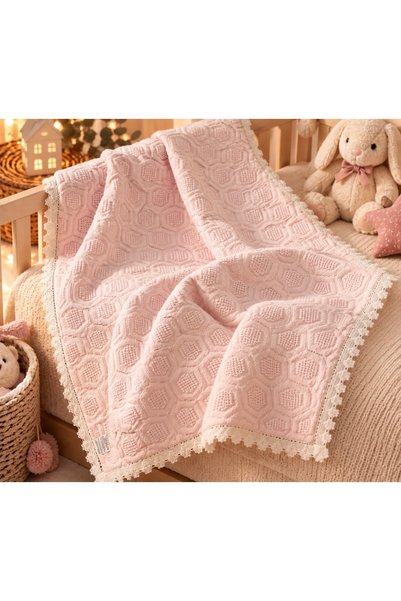 Nilove Concept Gift Powder Pink Embossed Patterned Baby Blanket – Lace Edged 🩷