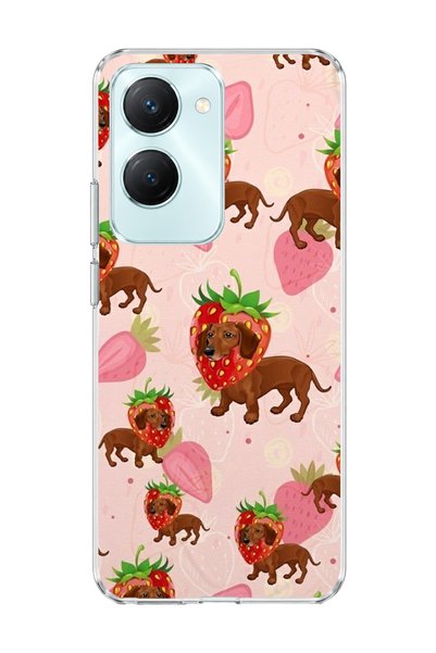 lelia Vivo Y18 Compatible Strawberry Sausage Dog Printed Transparent Phone Case