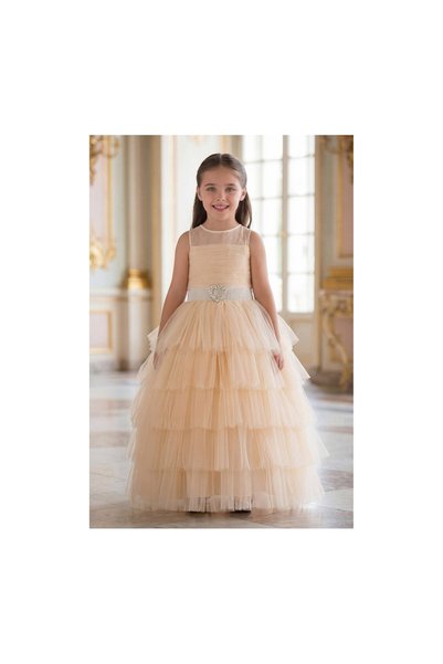 Pamina Bej Kız Çocuk Maxi Tül Elbise