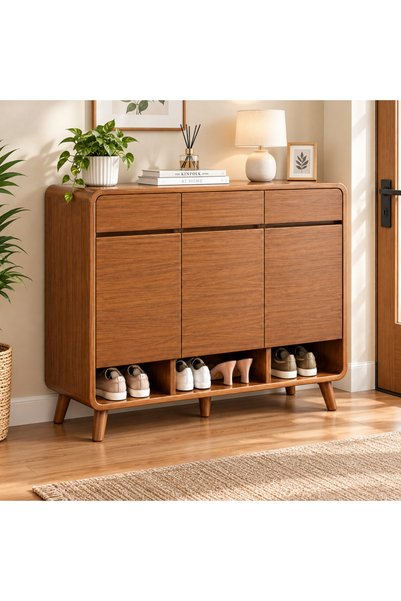 KLNAMAEAAN Modern Wooden Shoe Cabinet with Doors, Freestanding Shoe Storage O...