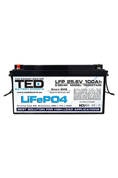 TED Electric Acumulator LiFePO4 25.6V 100Ah 2560Wh Multifunctional cu Smart BMS si Monitorizare prin Aplicatie