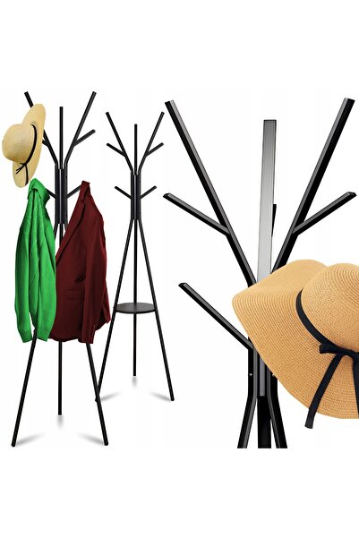 Retoo Suport de haine metalic negru, de podea, stil loft, cu 9 cârlige, 180 cm