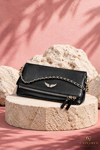 CALVAREN Kadın Çapraz Omuz Çantası Zincir Askılı Fermuarlı Günlük Şık Clutch ...