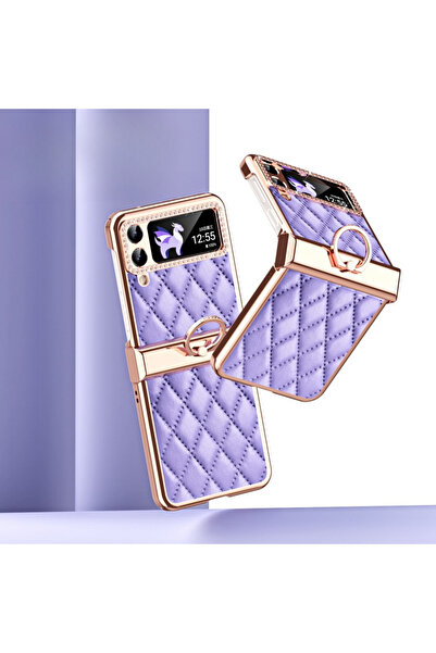 ERBORD Husă pentru Samsung Galaxy Z Flip 4 5G, Model grilă cu romburi, Mov