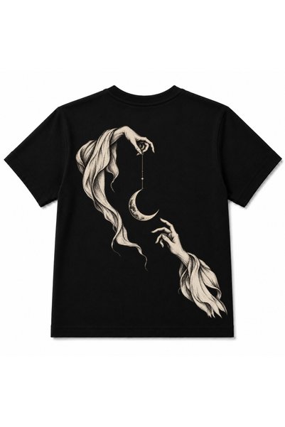 Rabona Fashion Moonbound Hands Crescent Moon Back Print Graphic Kids T-Shirt