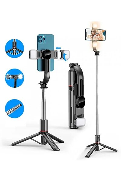 S moda L12d Işıklı Selfie Çubuğu Uzaktan Kumandalı 116 Cm Tripod Özçekim Alüminyum Masa Üstü Tripod