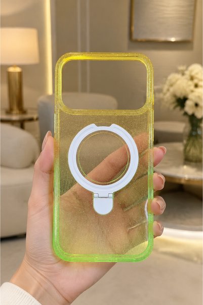 TechTrove iPhone 17 Pro Max Uyumlu Simli Şeffaf MagSafe Uyumlu Halka Standlı ...