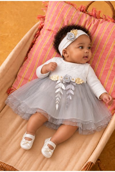Rocha Baby Baby Girl Floral Detailed Tulle Dress with Inner Bodysuit - Shoes ...